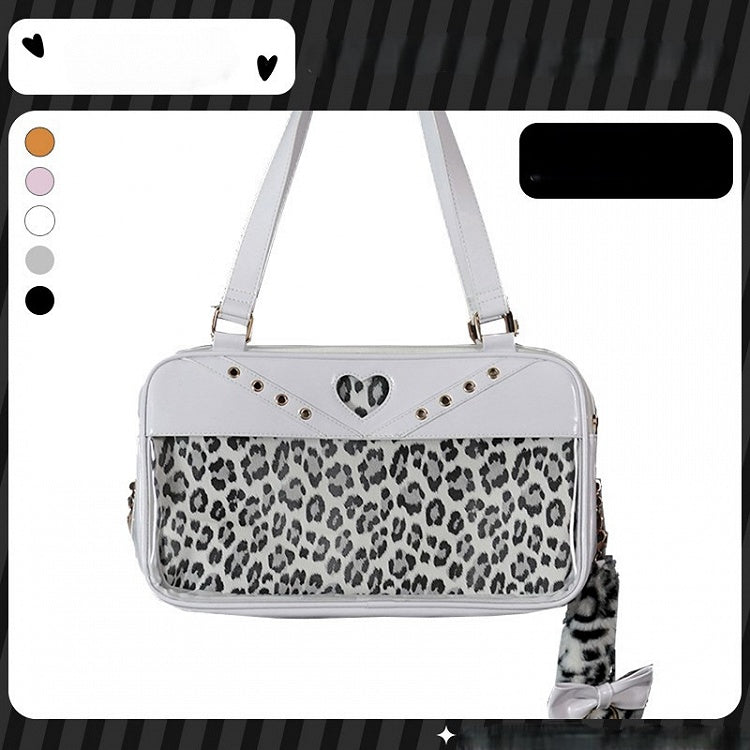 Cute White Charm PU Decorated Ita Bag Tail Shoulder with Leopard