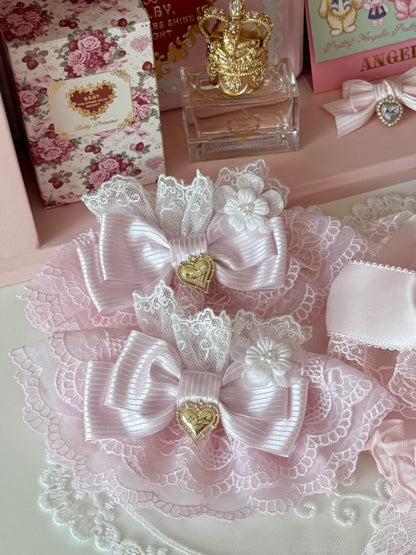 Pattern Floral Cuffs Wrist Striped Design Bowknot Decorated Pink/PinkBlue Heart