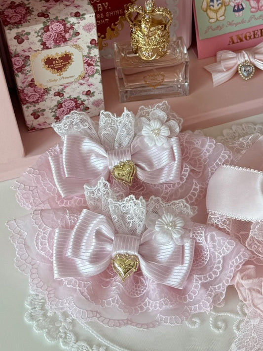 Pattern Floral Cuffs Wrist Striped Design Bowknot Decorated Pink/PinkBlue Heart