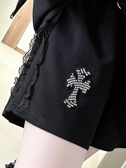 Shorts Lace with Kei Jirai Black Decoration Cross