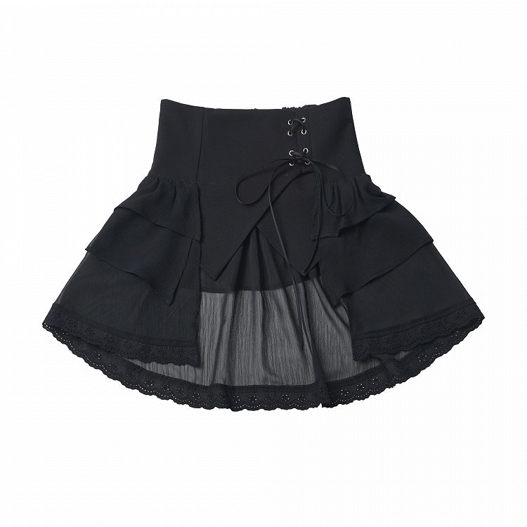 Black Trailing Corset Belt with Lace-up Design - PINK SAVIOR