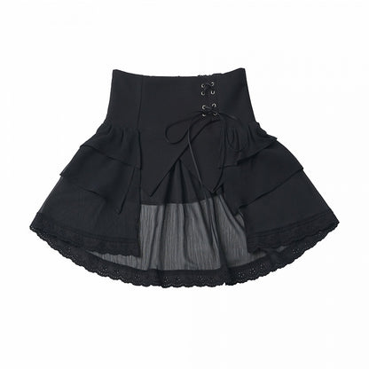 Black Trailing Corset Belt with Lace-up Design - PINK SAVIOR