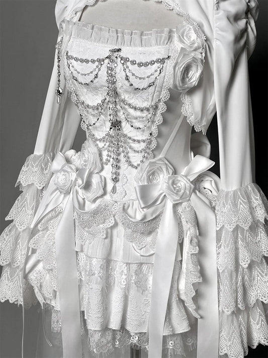 White Black Rib-shaped Bead Chain - LeMiroir LeMiroir | LilyVow