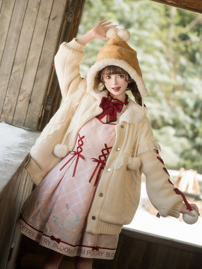 Plüsch-Cardigan, cremefarben, winterweiß, gemütlicher Kragenpullover