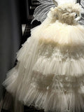 Long Tulle Sleeves White Detachable