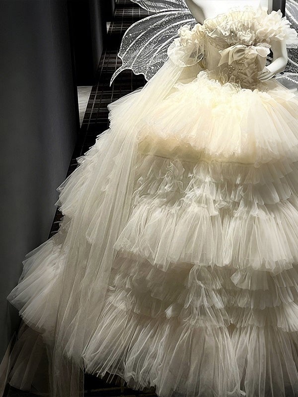 Long Tulle Sleeves White Detachable
