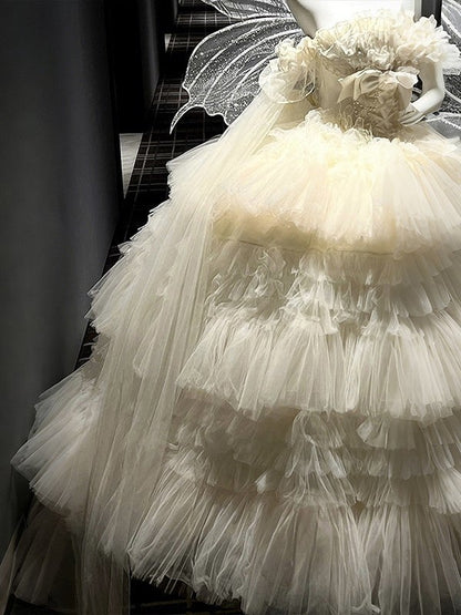 Long Tulle Sleeves White Detachable