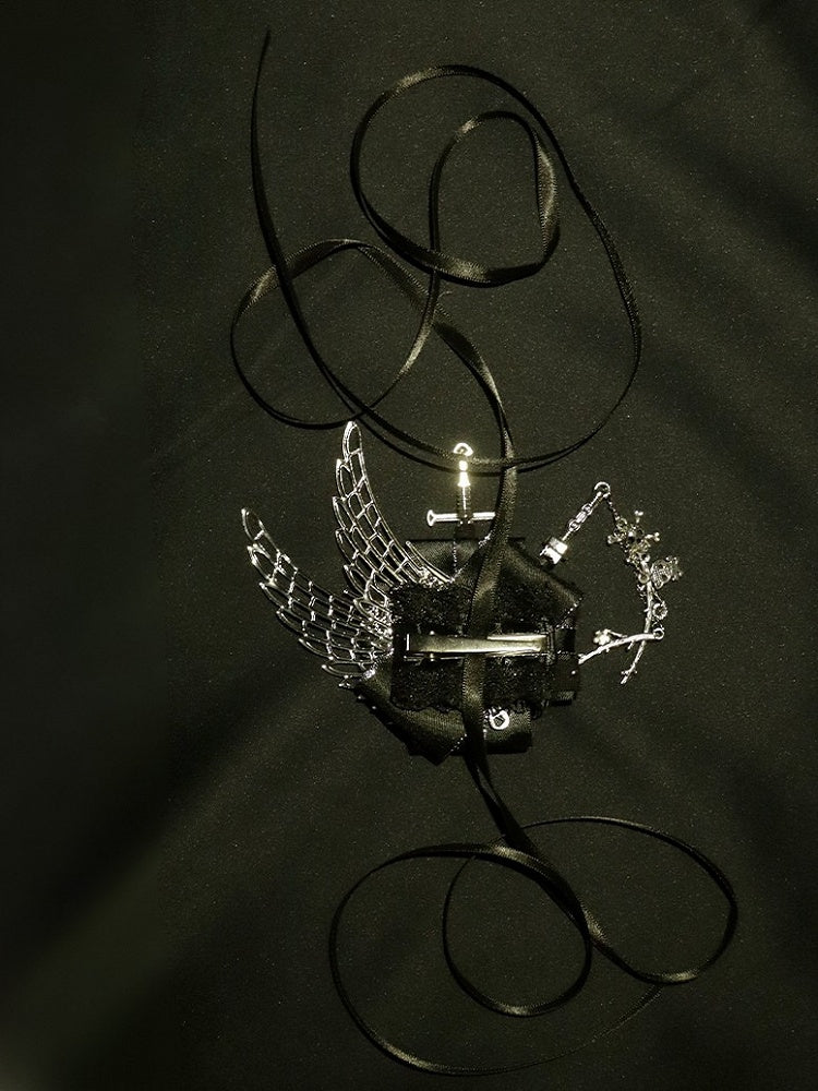 And BlackSilver Hairclip Wing Sword Skeleton Decorated Floral Charm