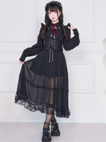 Lace-Up Black Kei Long Sleeve Blouse Jirai with Back Striking