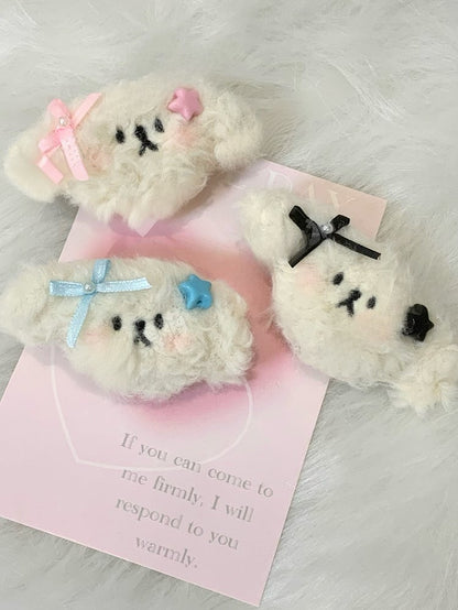 Blue/Pink/Black Plush Puppy Bow Hairclip