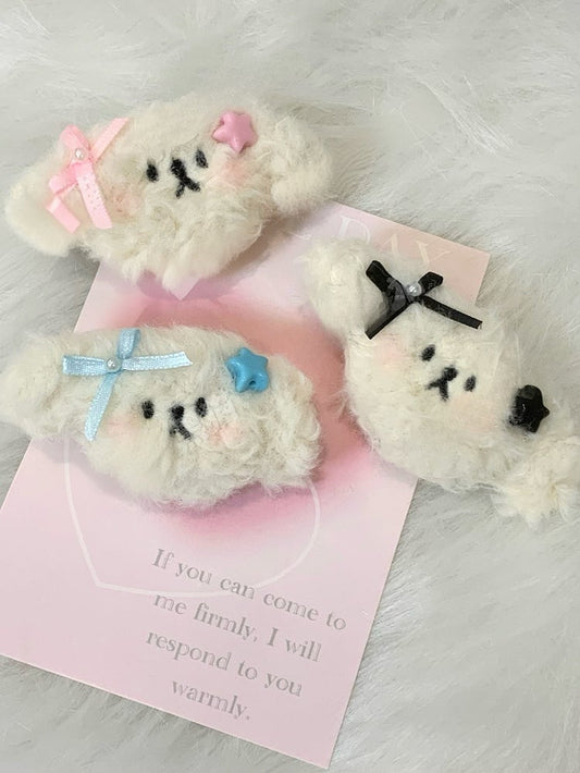Blue/Pink/Black Plush Puppy Bow Hairclip