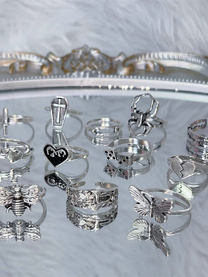 Spinnensarg Schmetterling Gothic Ringe Set