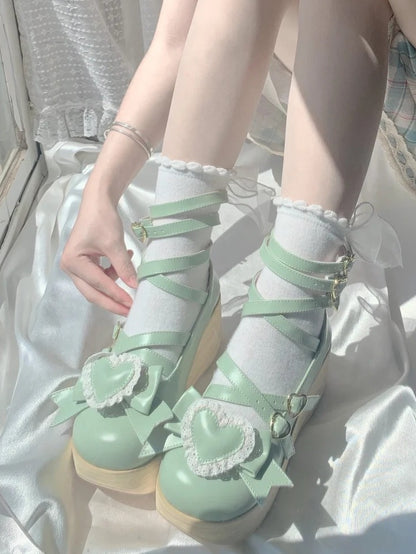 Lolita - Sweet Greaa Platform Green 6.5cm Janes Mary Crisscross Design
