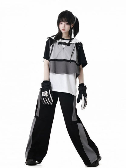 Hose Schwarz Grau Colorblock Design Techwear Casual