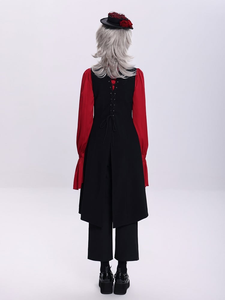 Black Ouji Long Waistcoat with Lace-Up Back and Cutout Details - DevilInspired Exclusive Collection