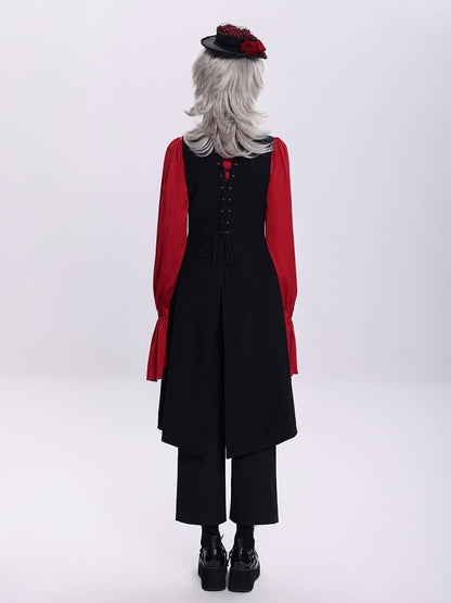 Black Ouji Long Waistcoat with Lace-Up Back and Cutout Details - DevilInspired Exclusive Collection