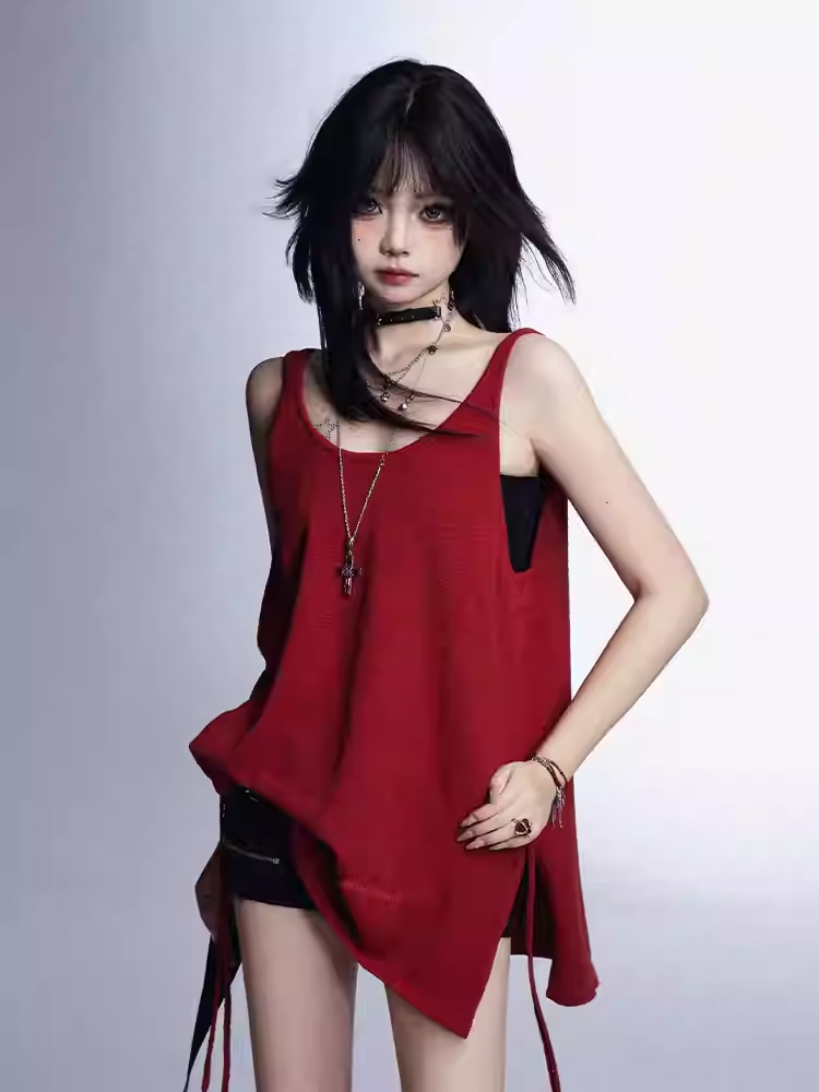 ビスチェタンクトップ ブラック グラマラス レッド サイドスリット ヴィンテージ セット トップス付き