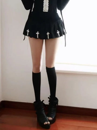 Black Accent Skirt Cross with Mini Gothic Pleated