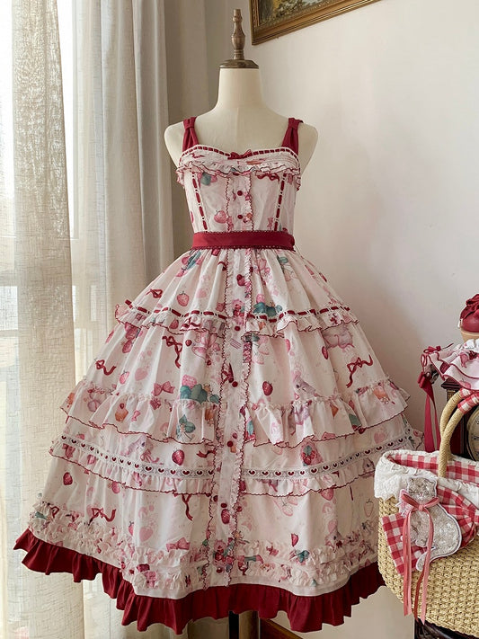 Dress Strawberry Print and Summer Lolita Kitty Spring Cottagecore