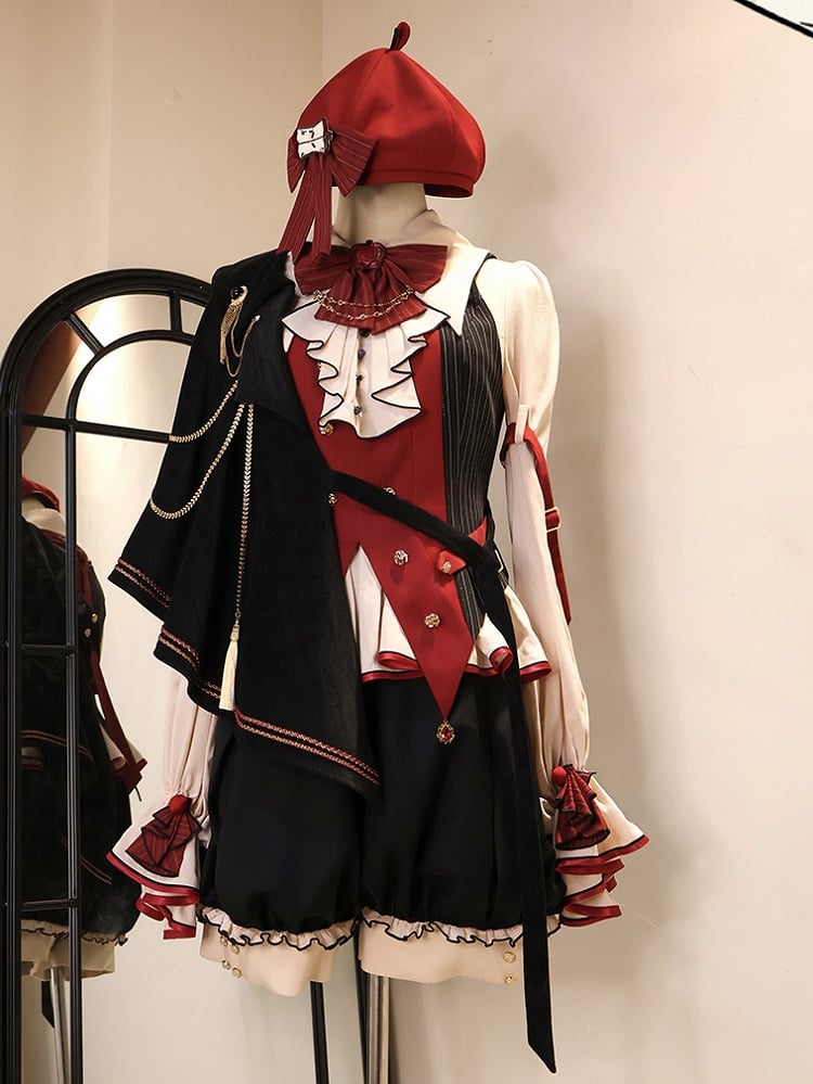 Schwarzes Ouji Style Full Red Shirt Preppy Fashion + und Set-Beige