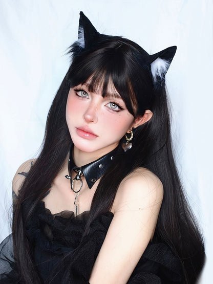 72cm前髪ウィッグ ストレートレングス ブラックエア