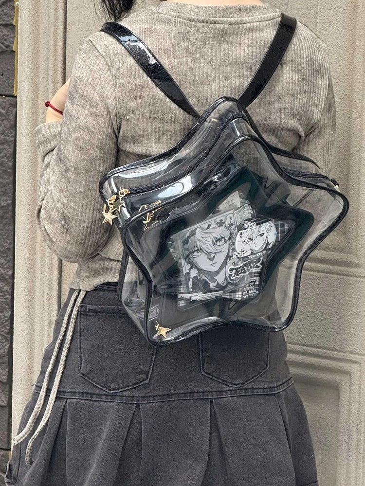 バッジ ブラック 星型 痛バッグ PU 取り外し可能 チャーム付きセット