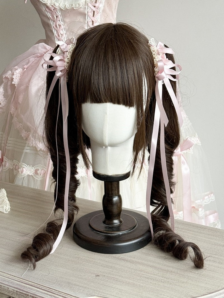 with Pink/Blue and Hairclips Lace Bowknot Ribbon