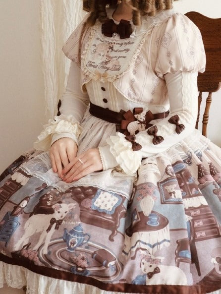 Trims Beige with Dress Brown Lolita Round Print Home Sheep's Sweet Neck Lace