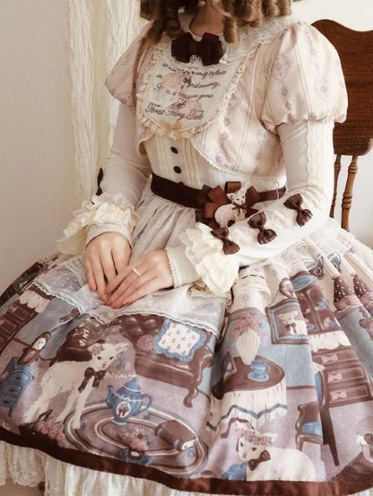 Trims Beige with Dress Brown Lolita Round Print Home Sheep's Sweet Neck Lace