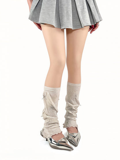 Leg Black/White/Gray Bowknot Ruffled Warmers Trim