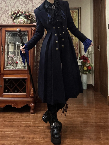 Dunkelblauer Ouji Fashion Lolita Gothic Prince Winter-Wollmantel