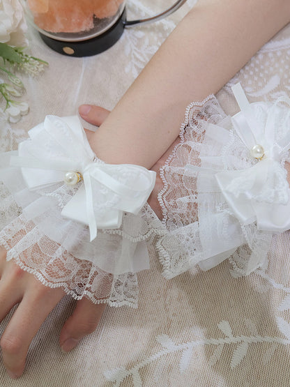 Pearl (4 Bow Wrist Colors) Lolita Lace Style Cuffs