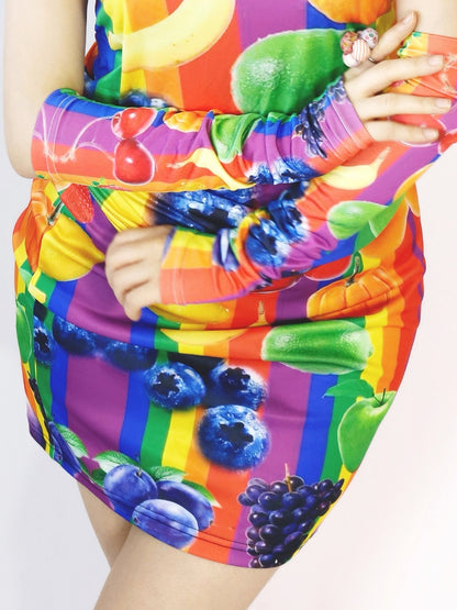 Bunter Rock mit Obst-Modedruck Gyaru