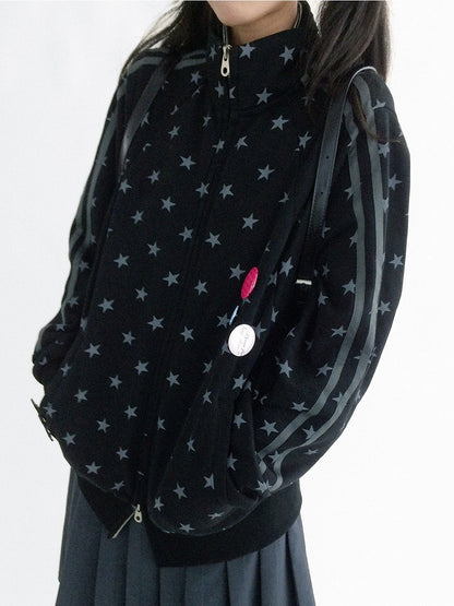 Collar Star Y2K Stand Motif Jacket Black with