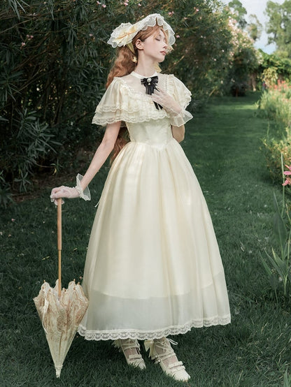 Kleid Beige Elegant One Edward Illusion Lolita Stück Quadratischer Ausschnitt Taillenausschnitt Basken