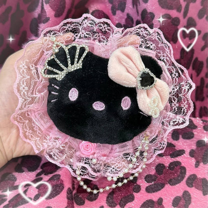 Lace Kitty Black Pink Hairclip Gyaru with