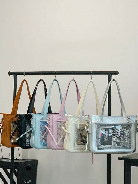 Tote Colors Accents Bag Side Tie 8 Ita with PU Bow