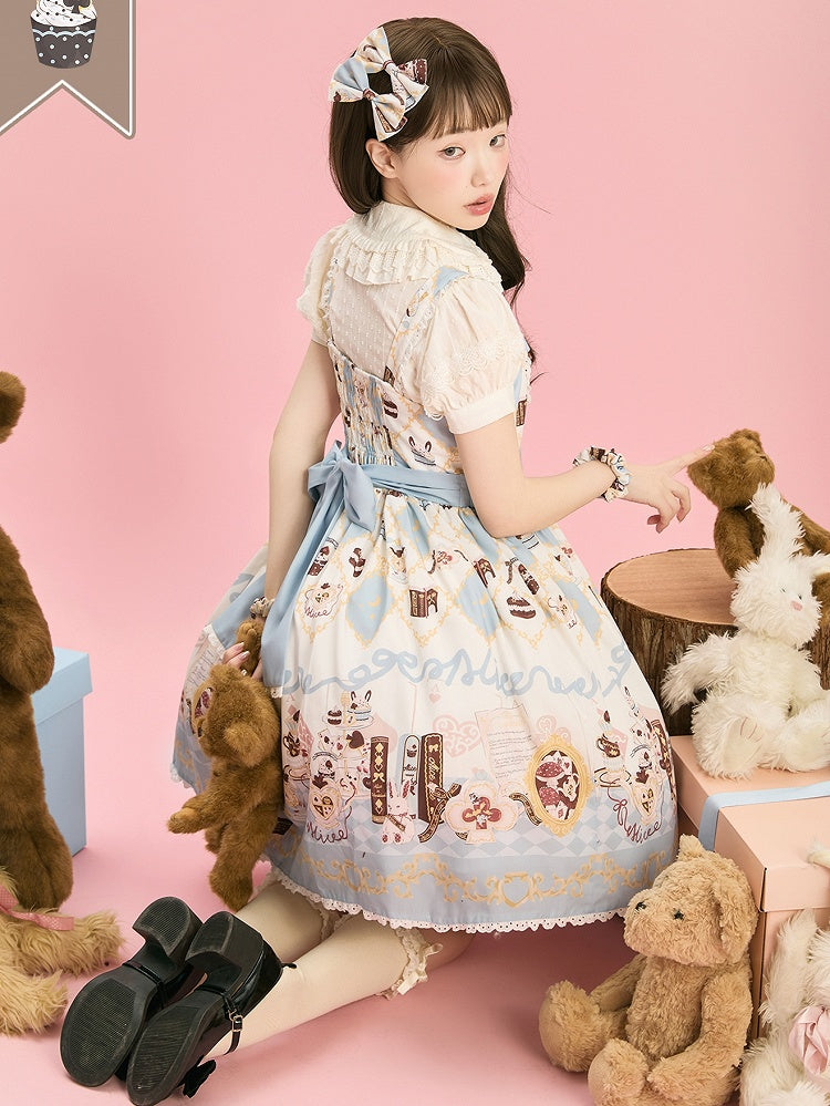 Alice in Wonderland Bunny Print Sweet High Waist Lolita Dress