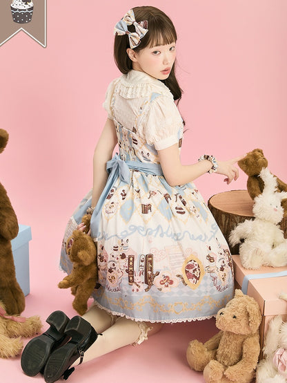 Alice in Wonderland Bunny Print Sweet High Waist Lolita Dress