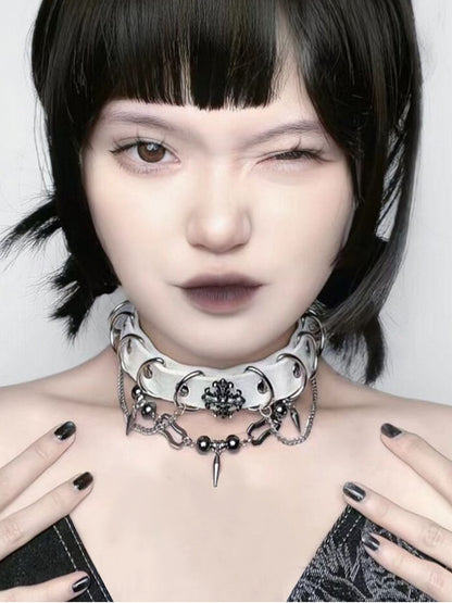 Rings Chain Punk Metal Choker White