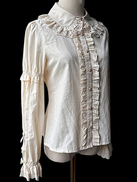 Long Blouse Ruffle Ruffled Beige Sleeves Lolita Detailing with