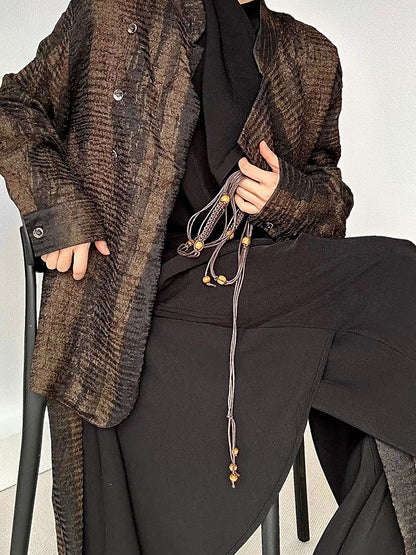 Black Wide-Leg Draped Ouji with Fly Three-Button High-Waisted Lolita Panel Pants