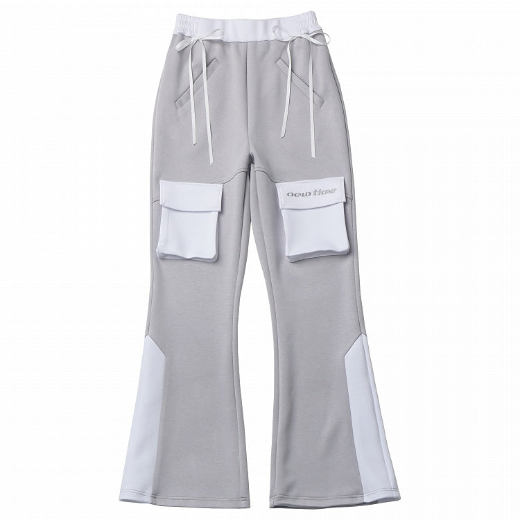 Taille Graues Design Hohe Weiße Colorblock Glamouröse Schlaghose