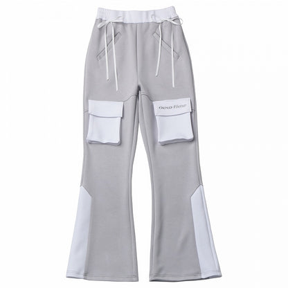 Taille Graues Design Hohe Weiße Colorblock Glamouröse Schlaghose