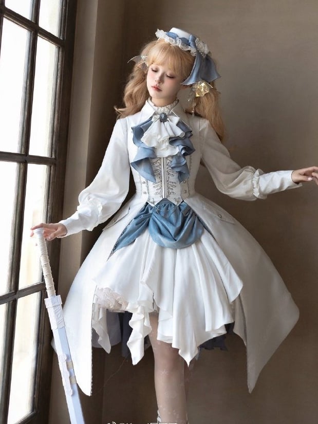 Bishop Pleating Shirt White Lolita Details Sleeves