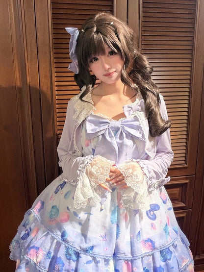 Long-Sleeve Lolita Top in 8 Colors with Lace Trim - Star Fantasy