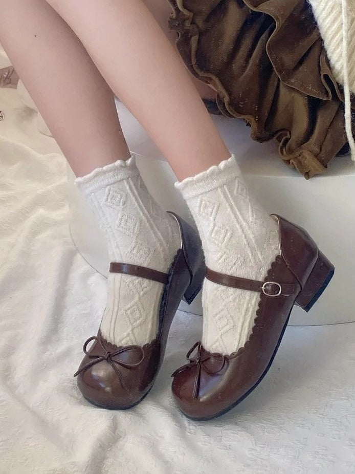 with Bow Toe Sweet Accents Mary Lolita Janes Brown 3cm Low-heel Round