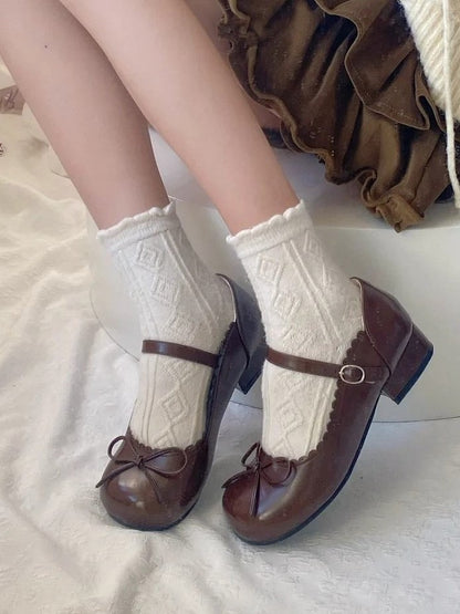 with Bow Toe Sweet Accents Mary Lolita Janes Brown 3cm Low-heel Round
