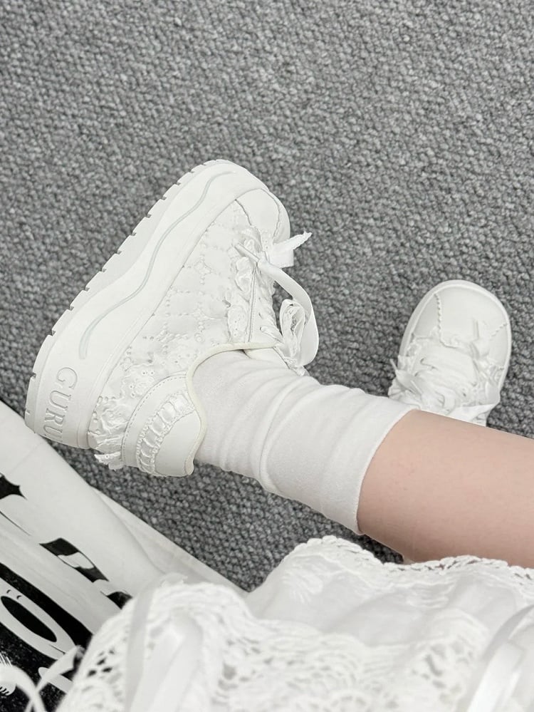 Kei Lace with Platform Details Platforms White Jirai Closure Lace-up