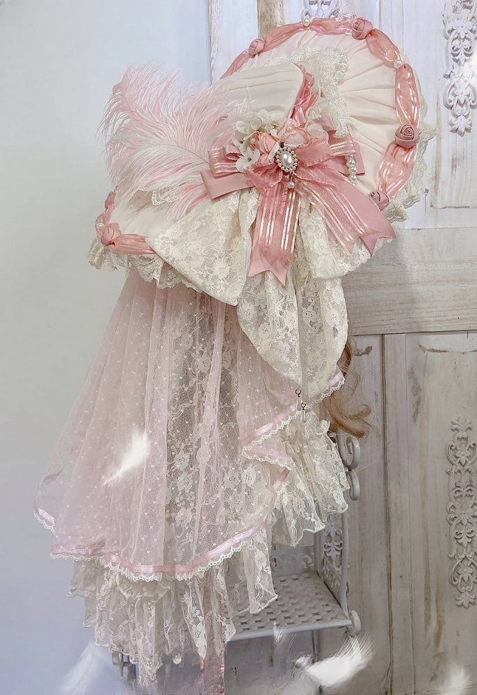 Beige Gorgeous Lolita / Blue Large Hat Pink